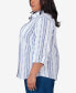 Plus Size Classic Jacquard Stripe Collared Button Front Top