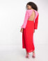 Pretty Lavish knot front contrast midaxi dress in pink and red