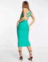 Rare London bandage one shoulder cross back detail midi dress in green