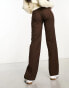 Pull&Bear high waisted tailored straight leg trouser with front seam in chocolate brown