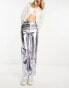 Pull&Bear straight leg trouser in metallic silver