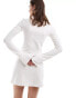 Weekday Serena boat neck long sleeve mini dress with trumpet sleeves in off-white