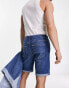 Bershka denim roll up shorts in dark blue