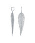 Modern Statement Large Long Linear Leaf Pave CZ Cubic Zirconia Chandelier Earrings For Women Prom Rhodium Plated