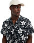 ASOS DESIGN relaxed revere linen look shirt with floral print in black and white