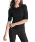 Petite Ribbed Button-Sleeve Crewneck Sweater