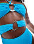 South Beach crinkle ring front cut out halter swimsuit in blue