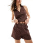 SNDYS linen tailored short co-ord in chocolate