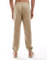 Pull&Bear linen look cuffed hem trousers in sand