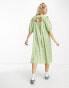 Native Youth textured check midi dress with open back in green