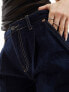 Stradivarius wide leg jean with pleat front in dark blue