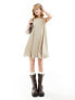 ASOS DESIGN puff ball mini dress in taupe