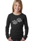 Big Girl's Word Art Long Sleeve T-Shirt - Woof Paw Prints