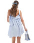 ASOS DESIGN mini textured scoop neck dress with big back bow detail in icy blue