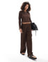 Vero Moda plisse wide leg trouser co-ord in chocolate brown