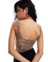 Bershka scoop neck slinky bodysuit in leopard print