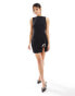 Kaiia sleeveless contrast bow detail thigh split mini dress in black