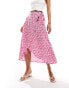 Pieces wrap midi skirt in pink floral