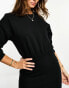 ASOS DESIGN crew neck blouson sleeve ribbed maxi dress in black