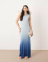 ASOS EDITION knitted sheer sleeveless maxi column dress in blue ombre