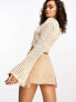 River Island Petite long sleeve button down crochet top in cream