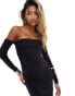 Aria Cove slinky ruched bardot bodycon maxi dress in black