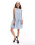 ASOS DESIGN sleeveless racer smock mini with tiered skirt in blue & white stripe