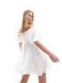 Pieces oversized sleeve babydoll mini dress in iridescent white