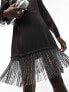 Topshop long sleeve midi dress with diamante tassel in black