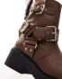 ASOS DESIGN Wide Fit Aim harness biker ankle boot in brown