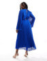 ASOS DESIGN Curve tie back fluted sleeve pleated chevron chiffon midi dress in cobalt