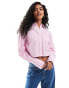 Bershka boxy deep cuff shirt in pink stripe