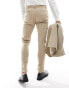 ASOS DESIGN skinny fit wool mix suit trousers in camel basketweave