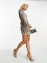 ASOS DESIGN embellished swirl mini dress with texture detail in taupe