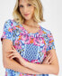 Petite Oasis Floral-Print Short-Sleeve Top, Created for Macy's