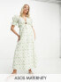 ASOS DESIGN Maternity cotton midi smock dress in cream based green floral print