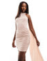 AX Paris slinky halterneck mini dress with drape detail in pale pink