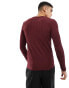 ASOS DESIGN long sleeved muscle fit textured rib t-shirt in wine