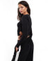 Pieces ruched tie side jersey top in black