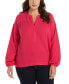 Plus Size Solid Gauze Long Sleeve Top