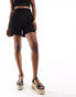 Kaiia crochet drawstring shorts in black