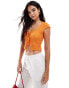 COLLUSION textured ribbed tie front top in orange