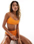 Monki mix and match crinkle scoop neck bikini top in orange