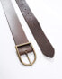 ASOS DESIGN leather belt with burnished gold curved buckle in brown