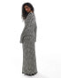 YAS knitted maxi dress with lettuce edge in black and white stripe - BLACK