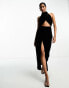 ASOS DESIGN velvet halter twist front cut out maxi dress in black