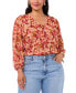 Women's Plus Size Floral-Print Shirred-Shoulder Button-Front V-Neck Blouse