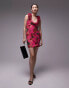 Topshop cowl neck slip mini dress with 3D ruffle sleeve in pink floral print