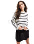 Mango stripe high neck jumper in white & navy