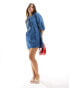 ASOS DESIGN denim puff sleeve mini dress in light blue